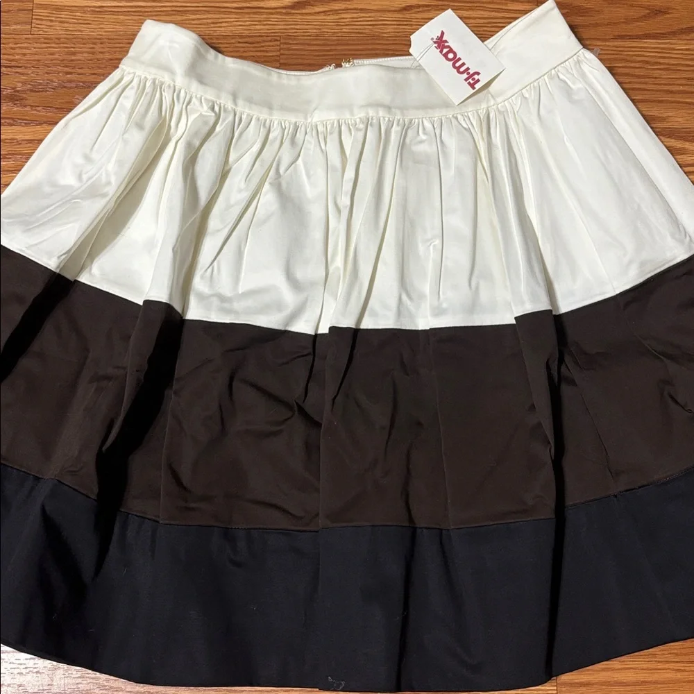 Kate Spade Colorblock Pleated Mini Skirt Cream Brown Black